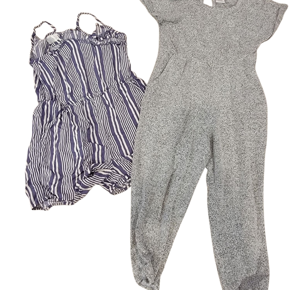 Girls Stylish Gray Jumpsuit And Striped Romper Set Size 4/5